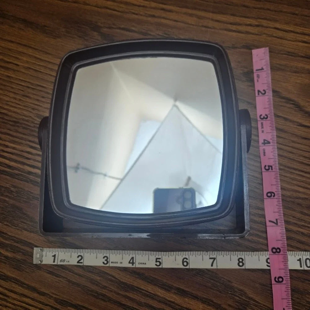 80s Square Vanity Mirror Magnified Side Brown Plastic Stand Adjustable Tilt‎